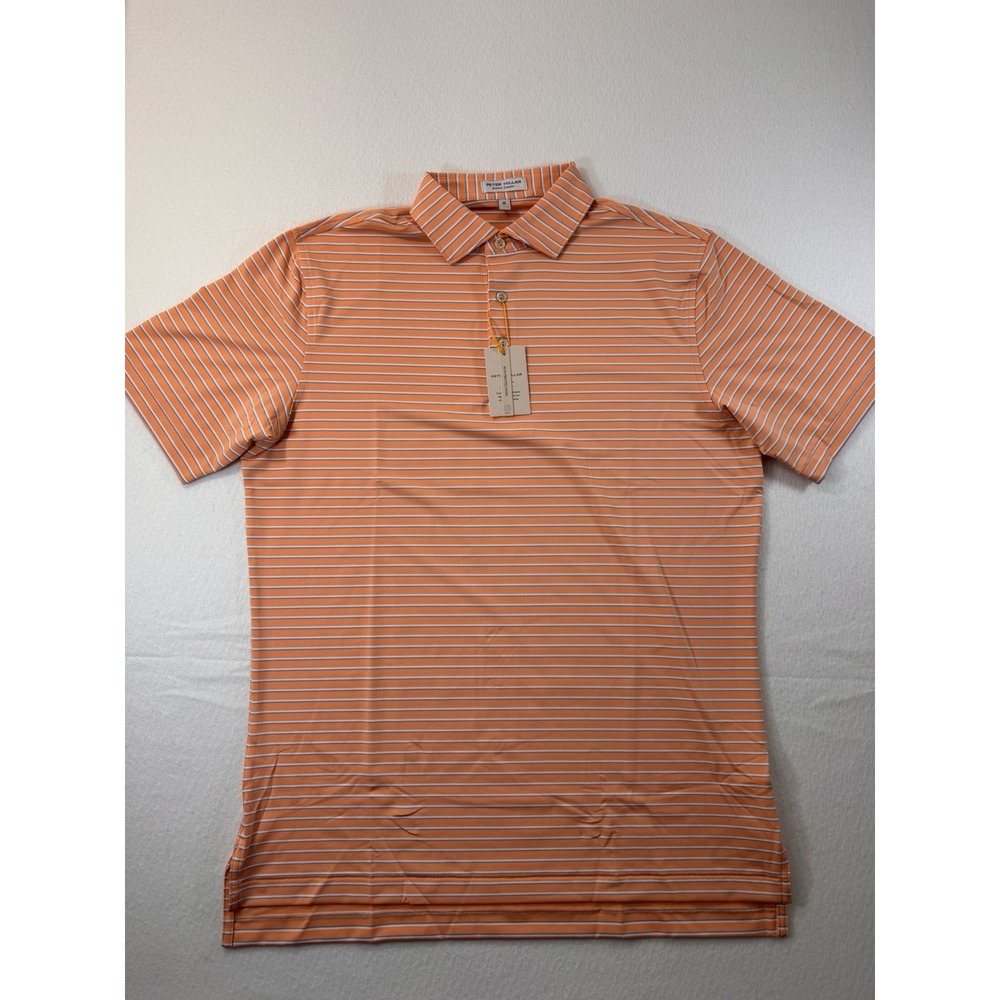 Peter Millar Summer Comfort Polo Mens Medium Orange Striped UPF Golf Outdoor NWT